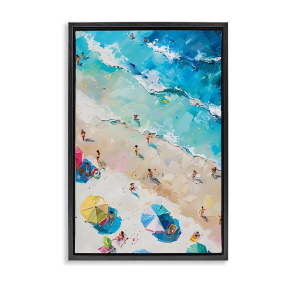 Stupell Industries Coastal Family Beach Fun Day Black Floating Frame Canvas Art, 17 x 25, by LSR Design Studio