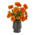 thumbnail image 1 of Nearly Natural A1032-OG Zinnia Artificial Arrangement in Ribbed Metal Planter - Orange, 1 of 1