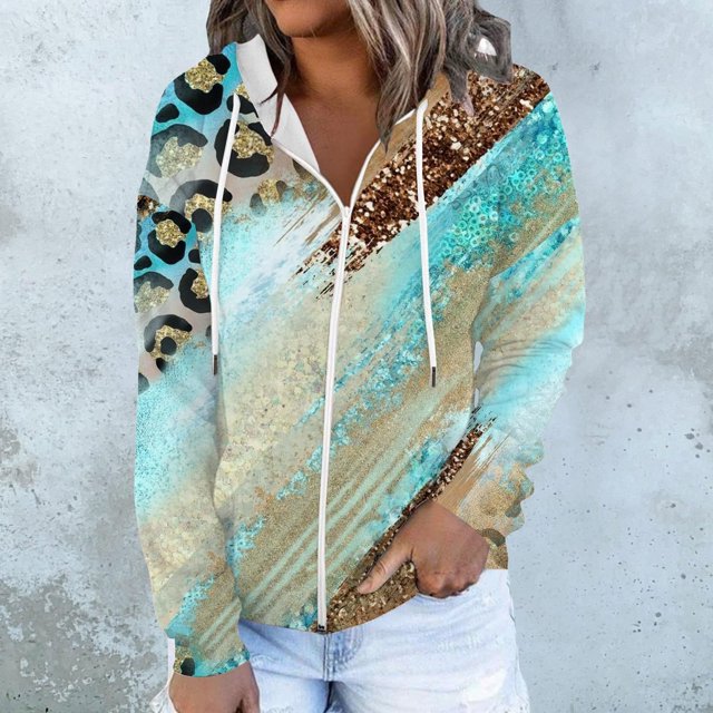 Fermeture à Glissière Chandail à Capuche pour Femmes 50 % de Réduction en Liquidation Blouse Imprimée Mode Manches Longues Hauts Chandail en Molleton Poches à Capuche