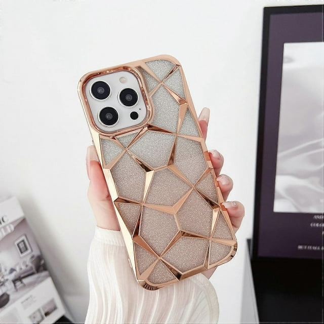 For iPhone 16 Pro Max Case Electroplating Rhombus Design TPU Gradient Phone Cover - Black