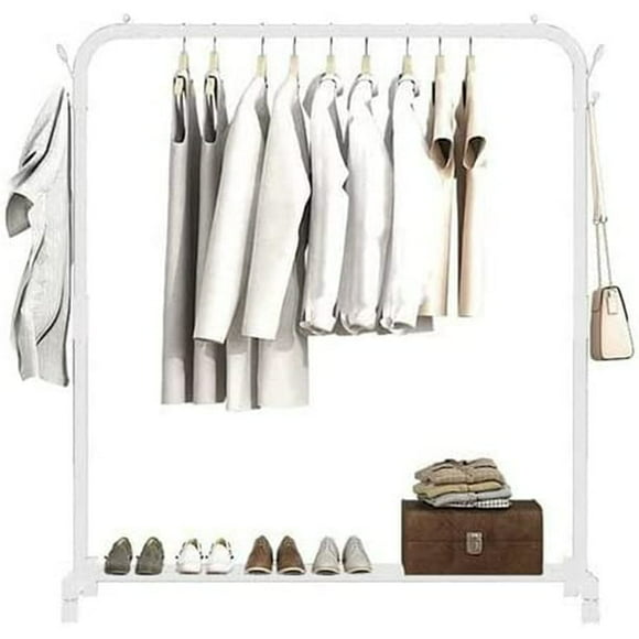 Perchero Móvil Organizador Para Ropa Practiksa Rack Con Zapatera Ruedas Giratorias Color Blanco