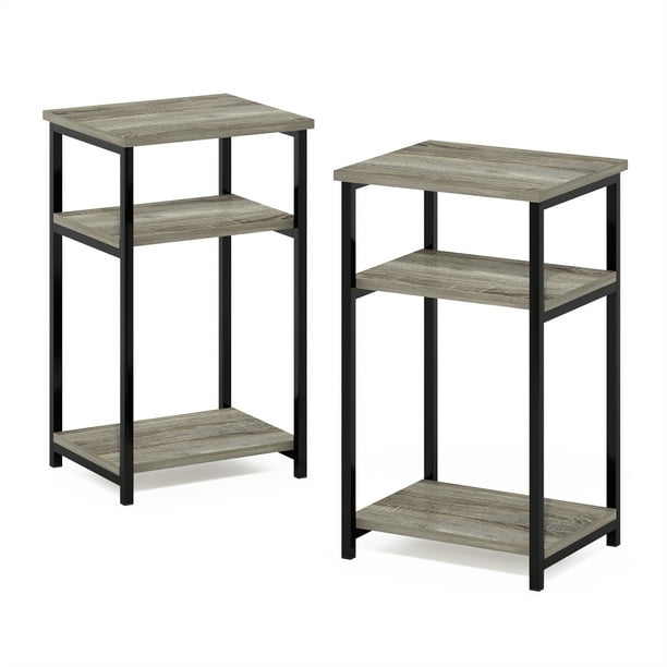 Furinno French Oak Grey & Black End Table - Set Of 2, Simple Modern Style For Any Room