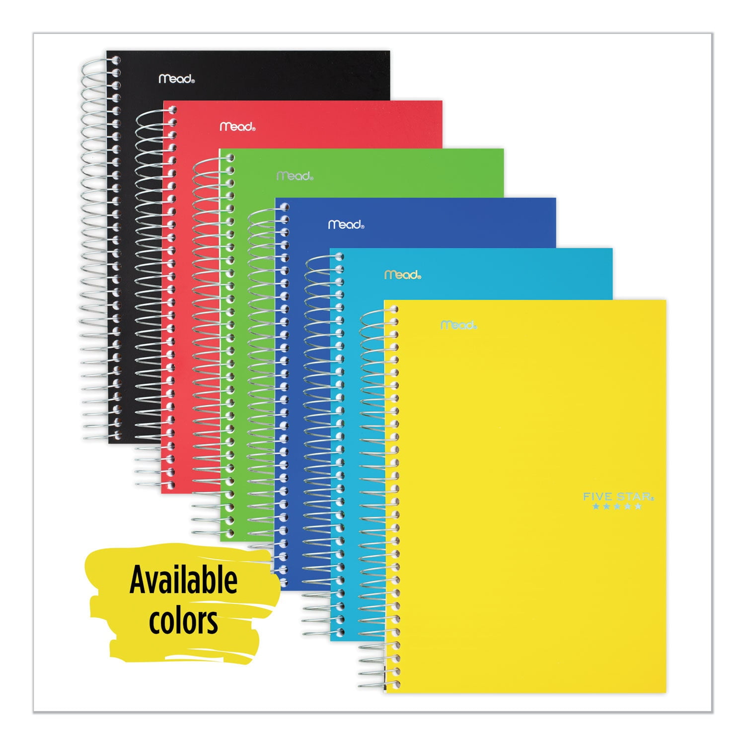 Five Star Spiral Notebook, 2-Subject, College Ruled 9 1/2" x 6", Assorted Colors (06180)