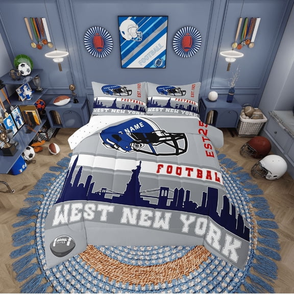 Erosebridal Sports Football Comforter Sets Twin Size, Vintage Soccer Comforters & Duvets, Navy Grey, Breathable 2 Pieces