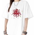 thumbnail image 1 of T Shirts for Womens Red Christmas Octopus Short Sleeve Graphic Tees Loose Fit T-Shirt Cotton Casual Tops, 1 of 8