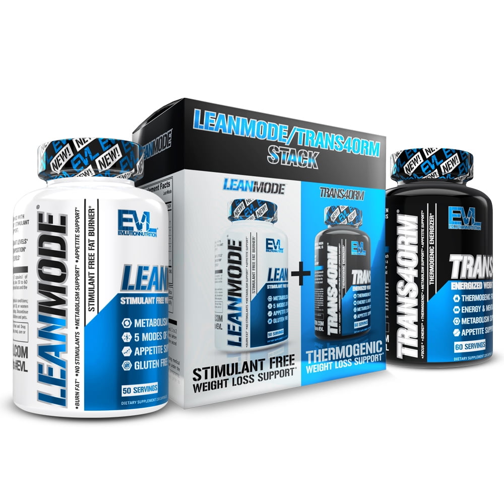 Fat Burner Supplement Kit - EVL Stimulant Free Weight Loss Support for Women & Men - Lean Mode (60 Servings) + Trans4orm Thermogenic Diet Pills (50 Servings) - Herbal & Amino Acids