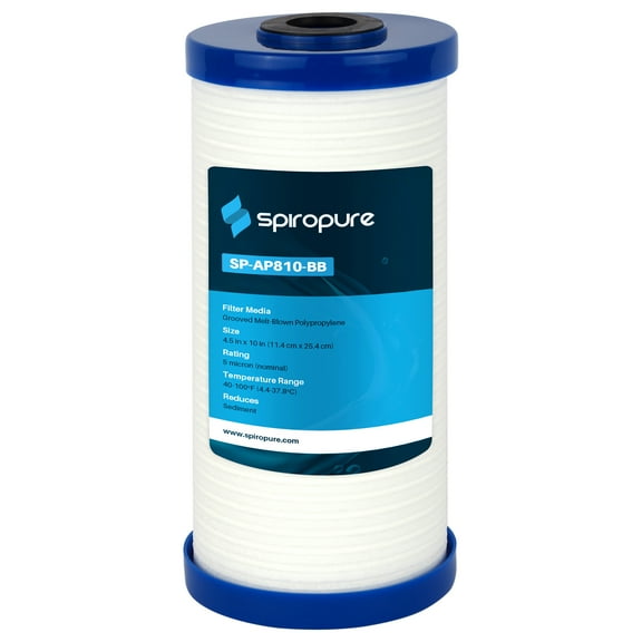 SpiroPure 10 x 4.5" Grooved Sediment Water Filters, 5 Micron (8 Pack)