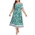 thumbnail image 1 of Vestido de Verano de Manga Corta para Mujeres Moda Sexy Tamaño Grande Impresión Plegado Cuello en V, Playa Casual Y Vestido de Fiesta, 1 of 8