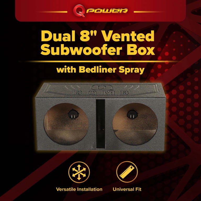 QPower QBOMB8V Dual 8 Inch Vented Subwoofer Box with Durable