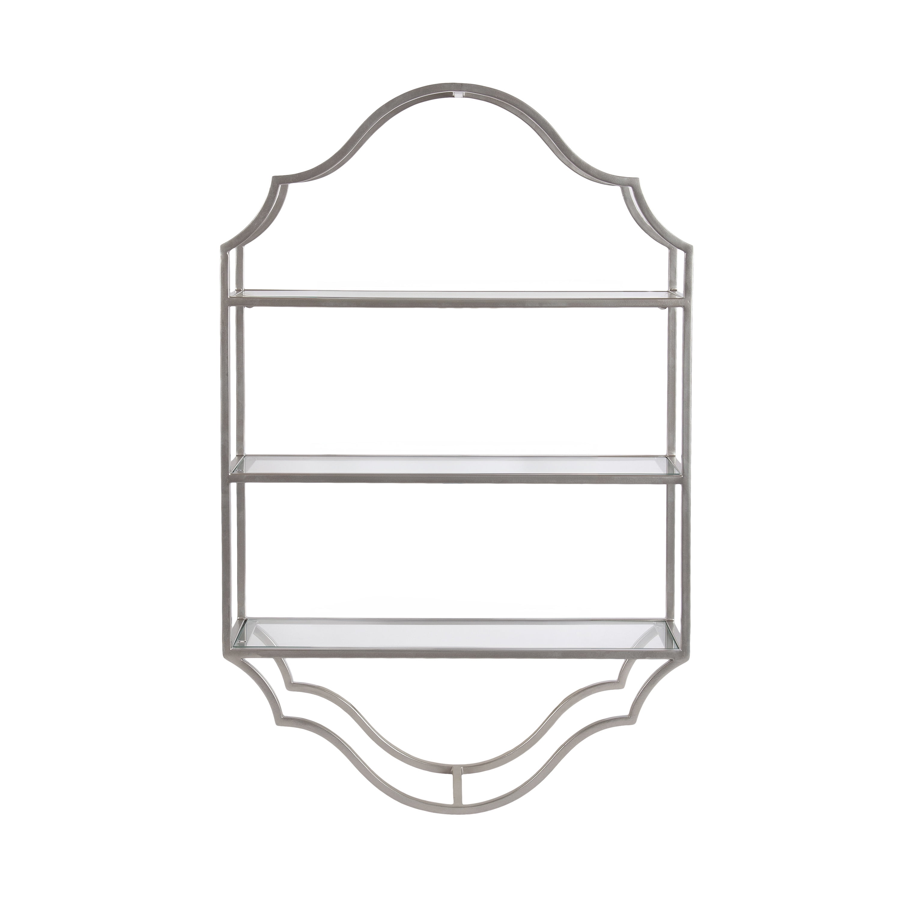 Kate and Laurel Leanna Three-Tiered Wall Shelf, 20 x 32, Silver, Decorative Floating Shelf Storage and Wall Organizer for Bathroom Over Toilet Storage or Display