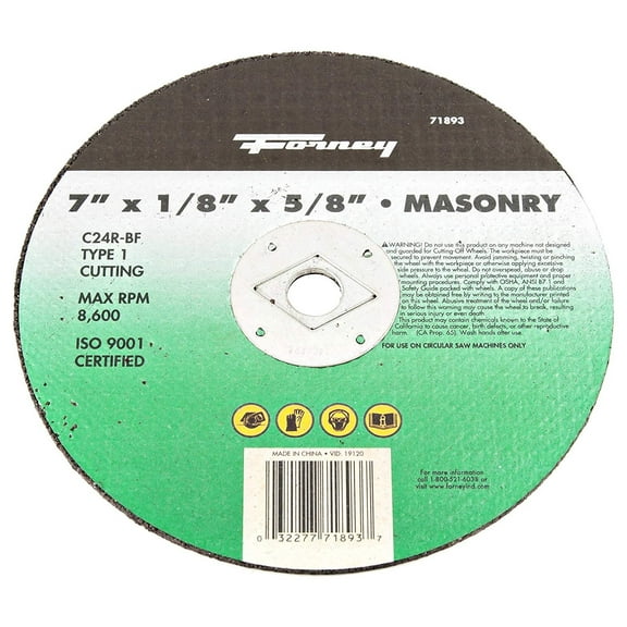 Forney Cut-Off Wheel Masonry Type 1 C24R-BF - 7-Inch Blade 5/8-Inch Arbor 1/8-Inch Thickness