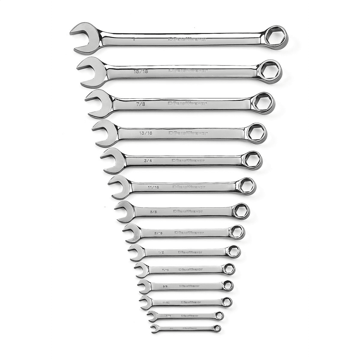 GearWrench 81924 Full Polish Combination Non-Ratcheting Wrench Set SAE, 14-Piece