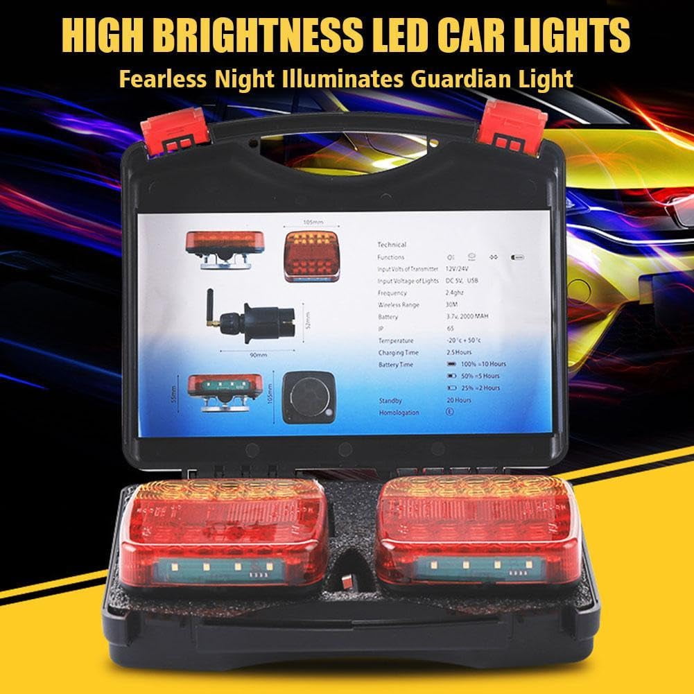 Wireless Trailer Lights Magnetic,Wireless Trailer Lights,2026 New Led Wireless Tail Lights for Trailer,Rechargeable Towing Light Kit with Powerful Suction Base for Trucks,Boat,RV,Vehicle