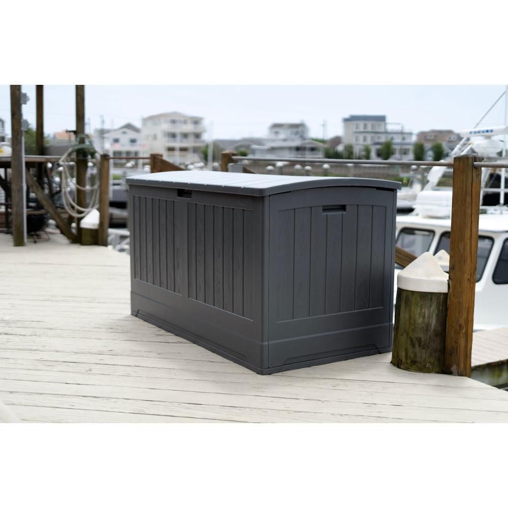 Suncast coffre de rangement extra large en résine de 200 gal, pour l’extérieur – Patio, terrasse ou jardin – Couleur Peppercorn