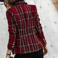 thumbnail image 5 of ZEHJUHAN Women's Double-Breasted Check Blazer - Plaid Trench Style Long Sleeve Coat for Office & Casual Wear Wine Red，S, 5 of 6