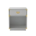 thumbnail image 3 of Ryden Light Grey Side Table - 1 Drawer, Open Storage, High Gloss Finish, Metal Handle and Corner Brackets, 3 of 8