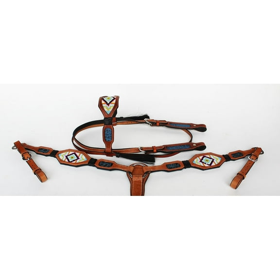 Horse Show Bridle Western Leather Headstall Breast Collar 7903