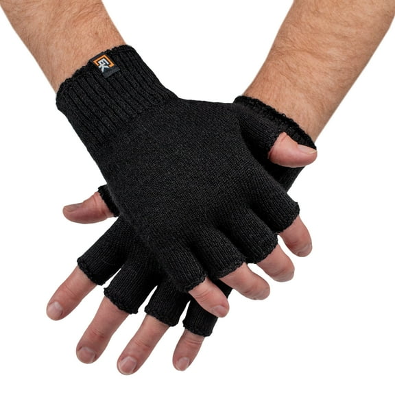 Alpaca Knit Fingerless Gloves - Made in the USA - Super Soft Baby Alpaca - Large - Black