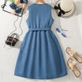 thumbnail image 3 of WOYY Girls Sleeveless Denim Square Neck Dress Summer Casual Buton Dress, Sizes 7-12, 3 of 8