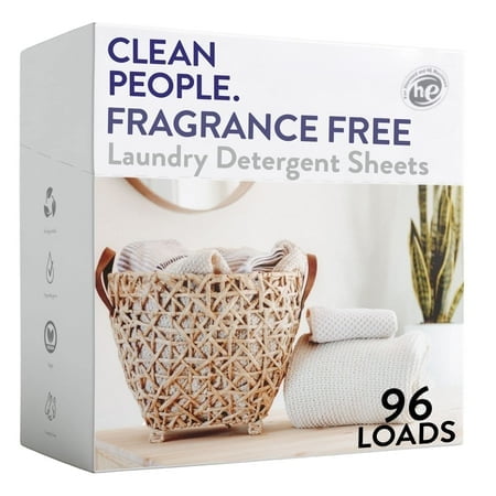 clean People Fragrance Free Laundry Detergent Sheets - Plant-Based, Hypoallergenic Laundry Soap - Ultra concentrated, Plastic Free, Recyclable Packaging, Stain Fighting - Fragrance Free, 96