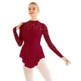 thumbnail image 2 of Nyeemya Women's Figure Skating Dress Ballerina Floral Lace Long Sleeve Tutu Skirted Leotard Ballet Dance Dresses Wine_Red L, 2 of 7