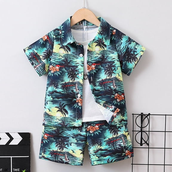 Toddler Boy Clothes Summer Outfits Casual Beach Short Sleeve Shirt Shorts Two Piece Set for Kids Clothes Outfits Set Size 3-4T ,Green