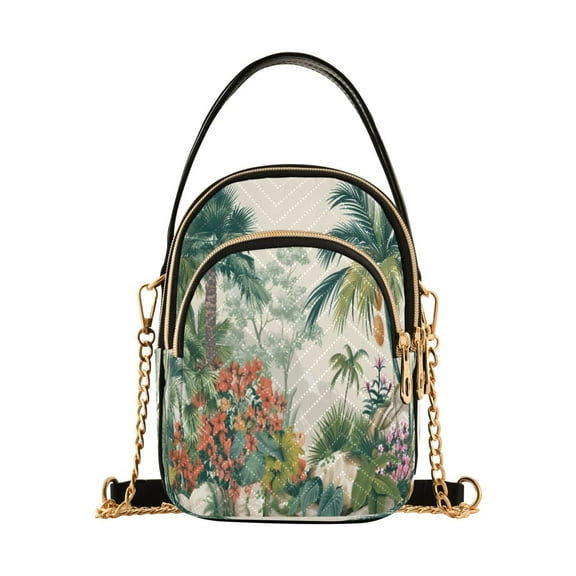 ALAZA Chain Crossbody Bags for Women Palm Trees and Flowers Shoulder Handbag Phone Purse