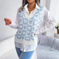 thumbnail image 4 of Suéter con cuello en V para mujer, chaleco con patrón de corazón dulce, suéter sin mangas, dobladillo acanalado, prendas de punto informales, Tops azul M, 4 of 8