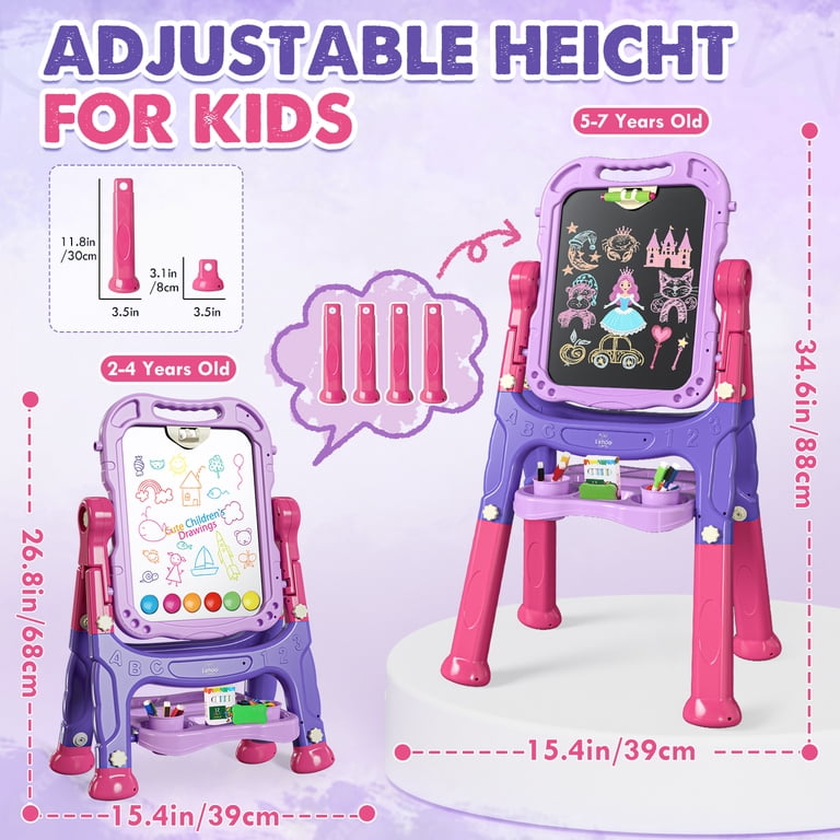 OROLIVING 4-in-1 Adjustable Rotating Art Easel, Purple with Accessories photo 3