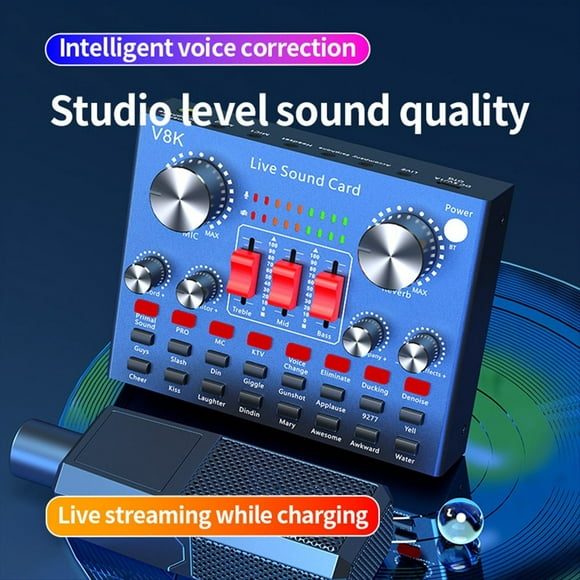 Tarjeta de Sonido Externa USB de Audio V8K, Micrófono Multiportátil, Tarjeta de Sonido de Transmisión en para Teléfono Móvil y Computadora