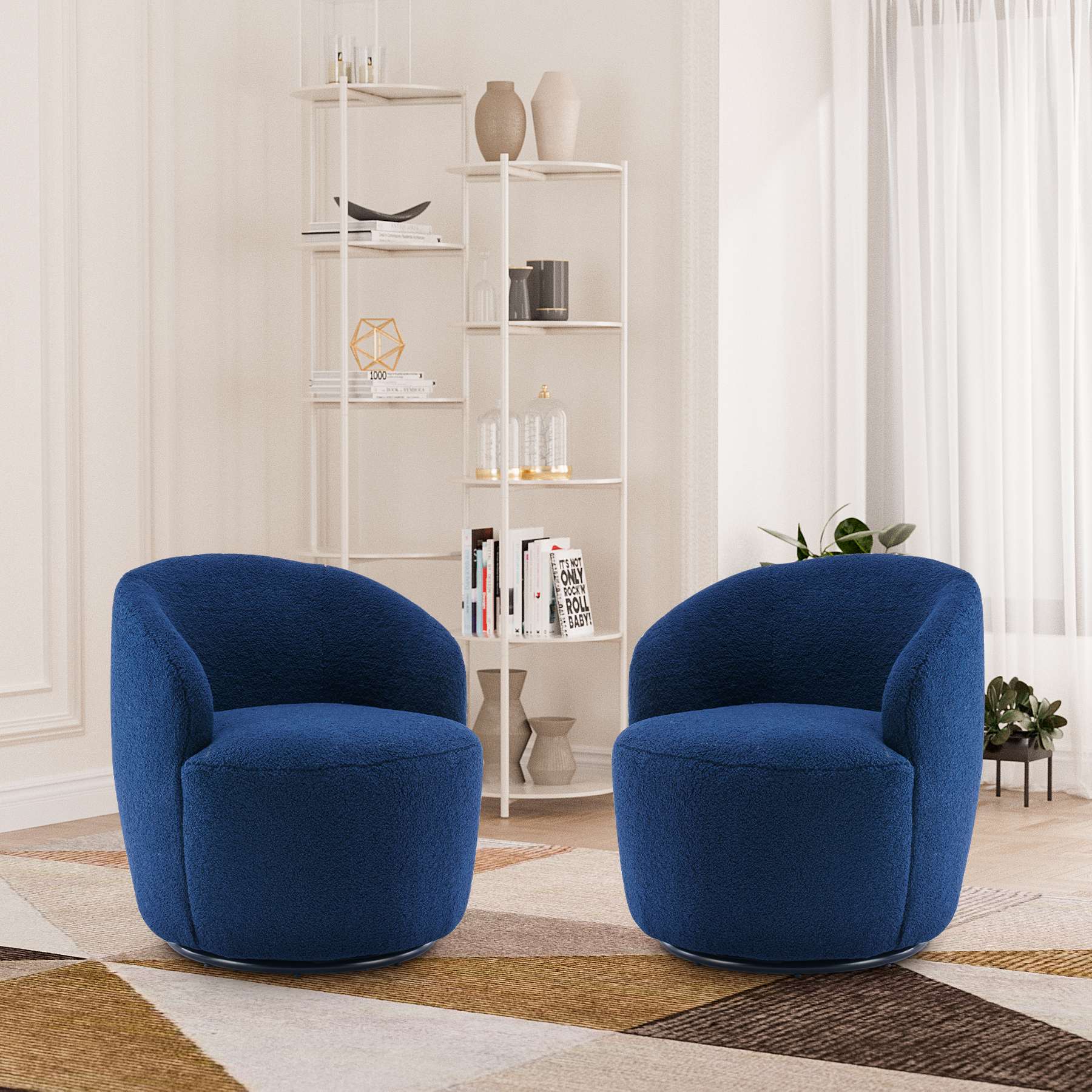 Swivel Barrel Chair Set of 2 ,Modern Round Accent Armchairs,Teddy ...