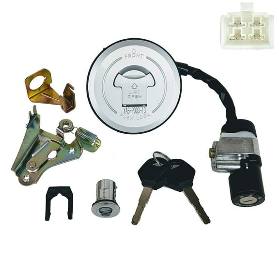 Ignition Key Switch Kit Includes Key Switch, 2 Keys, Locking Gas Cap, Seat Latch Assembly, Hardware Set - 4 Wire GY6 50cc-150cc Scooter YY125-2A Version