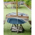 thumbnail image 4 of Fsddascl Blue Brown Moire Outdoor Tablecloth - 54 Inch Round Dining Table Cover, Ombre Contemporary Geometric Waterproof Outdoor Table Cloth with Umbrella Hole & Zipper for Picnic/Patio/Party, 4 of 7