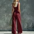 thumbnail image 6 of Women's Spaghetti Strap Cowl Neck Jumpsuit, Front Button High Waist Wide Leg Full Length Loose Solid Color Romper with Side Pockets Wine XL(XL), 6 of 6