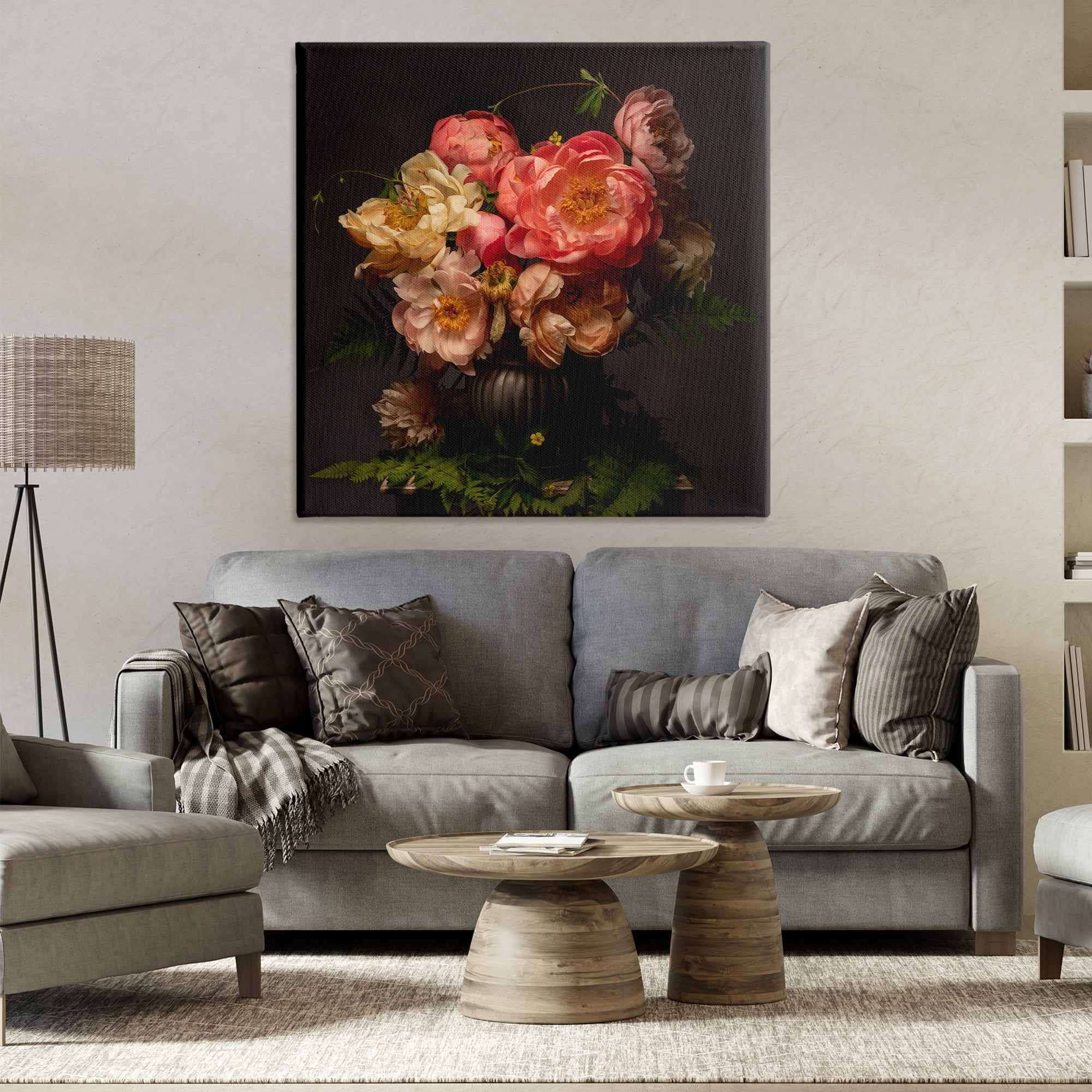 Stupell Industries Peonies & Ferns Bouquet Plants & Flowers Photography Wrapped Canvas Art Print Wall Art, 36 x 36