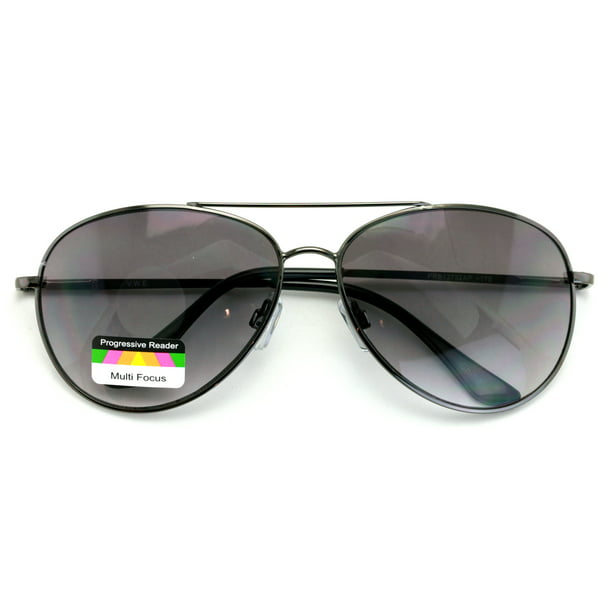 Metal Aviator No Line Progressive Trifocal Sunglasses Reading Glasses ...