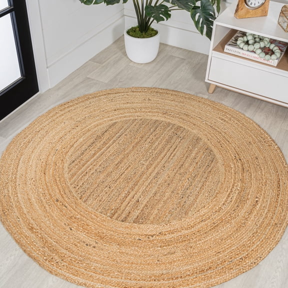 JONATHAN Y ANSA 5' Round Area Rug, Harmony Boho Jute Circle - Natural, RNF110A-5R