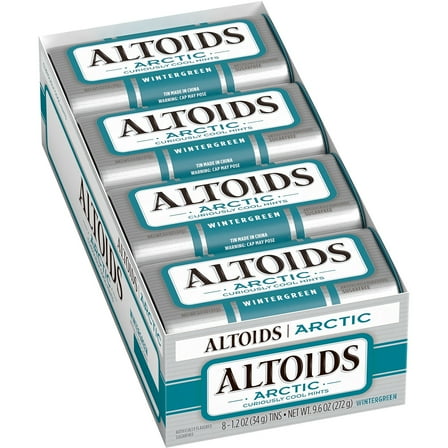 ALTOIDS Arctic Wintergreen Breath KEF28 Mints Sugar Free Hard Candy Bulk, 1.2 oz Tin (8 Pack)