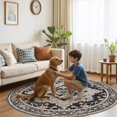 thumbnail image 3 of UERMEI 6'x6' Round Washable Area Rugs for Living Room, Vintage Floral Boho Printed Carpet, Non Slip Indoor Large Rugs for Bedroom Home Decor Carpets, Black, 3 of 8