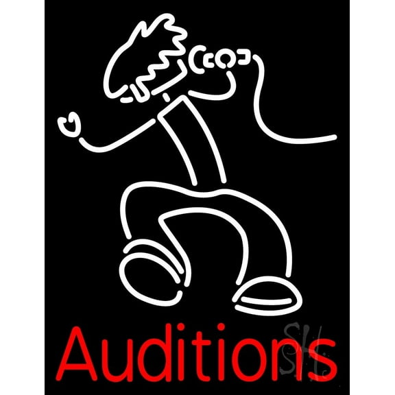 Red Auditions With Logo LED Neon Sign 31" Tall x 24" Wide - inches Black Square Cut Acrylic Backing, with Dimmer - Premium built indoor Sign for Theater, Events.