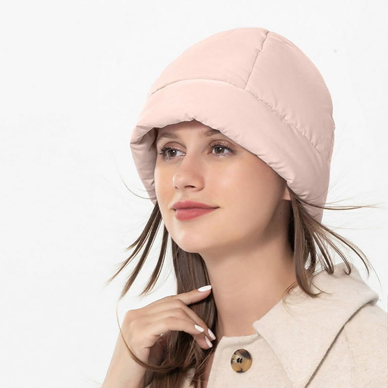 Women's winter down cotton beanie lightweight down hat thermal