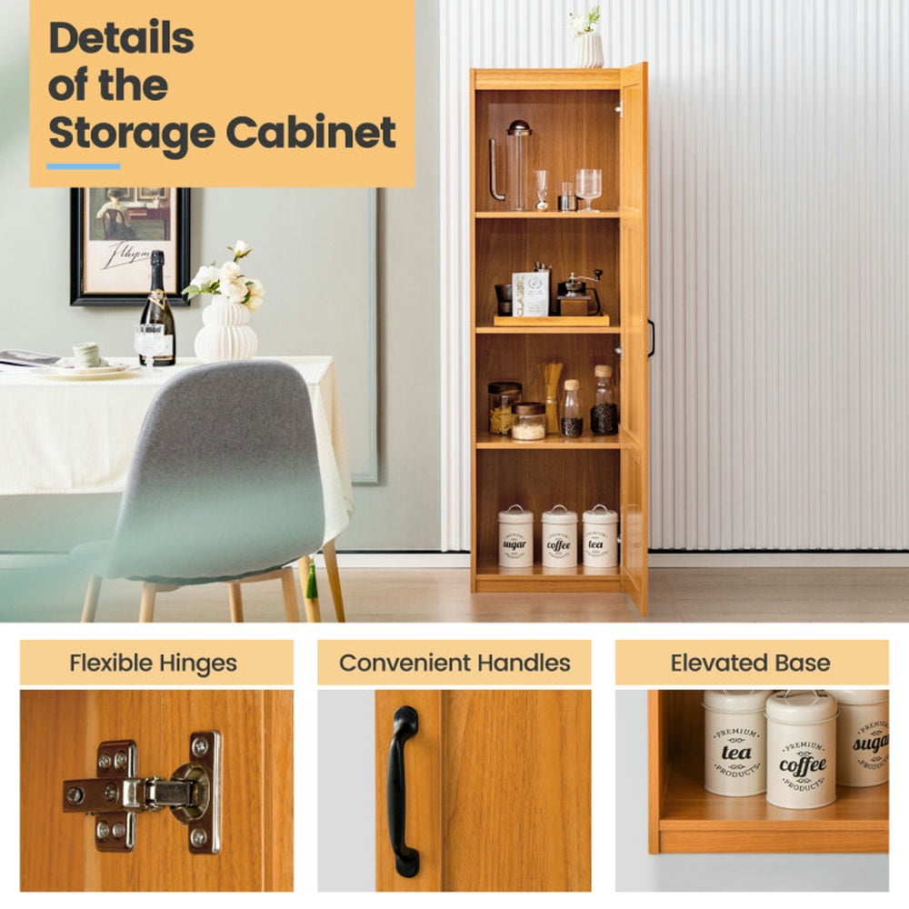 Finihen Storage Cabinet, Floor Cabinet, Tall Storage Cabinet with 4 Storage Shelves for Bathroom, Living Room, Bedroom, Kitchen Living Room, for Bathroom, Living Room, Bedroom, Kitchen, Natural