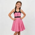 thumbnail image 6 of WQNVRNR Girls Casual Summer Dresses- A-line Cute Polka Dot Sleeveless Vintage Halter Mini Dresses Pink Size L, 6 of 9