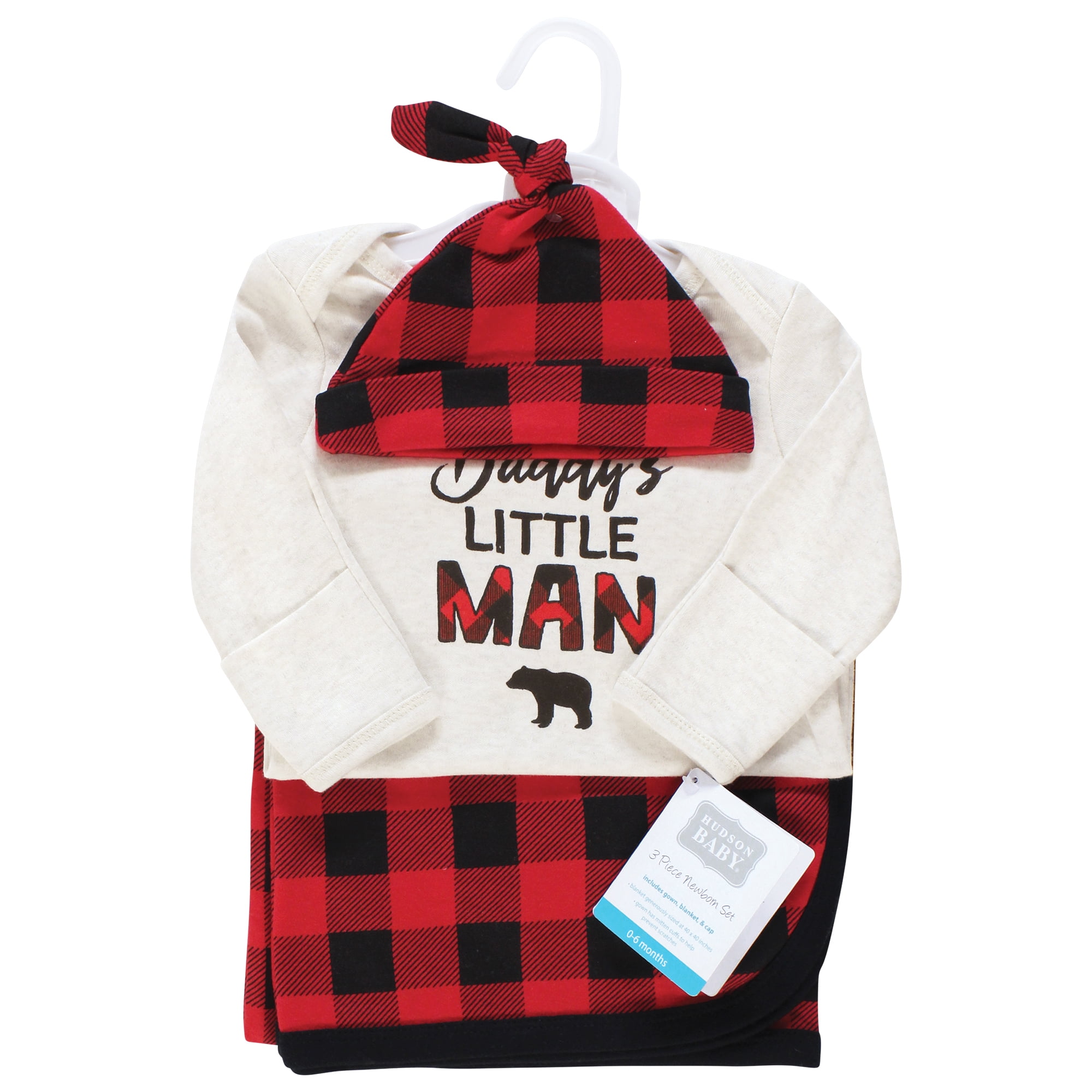 Hudson Baby Infant Boy Gown, Swaddle Blanket and Cap or Headband, Daddys Man, 0-6 Months