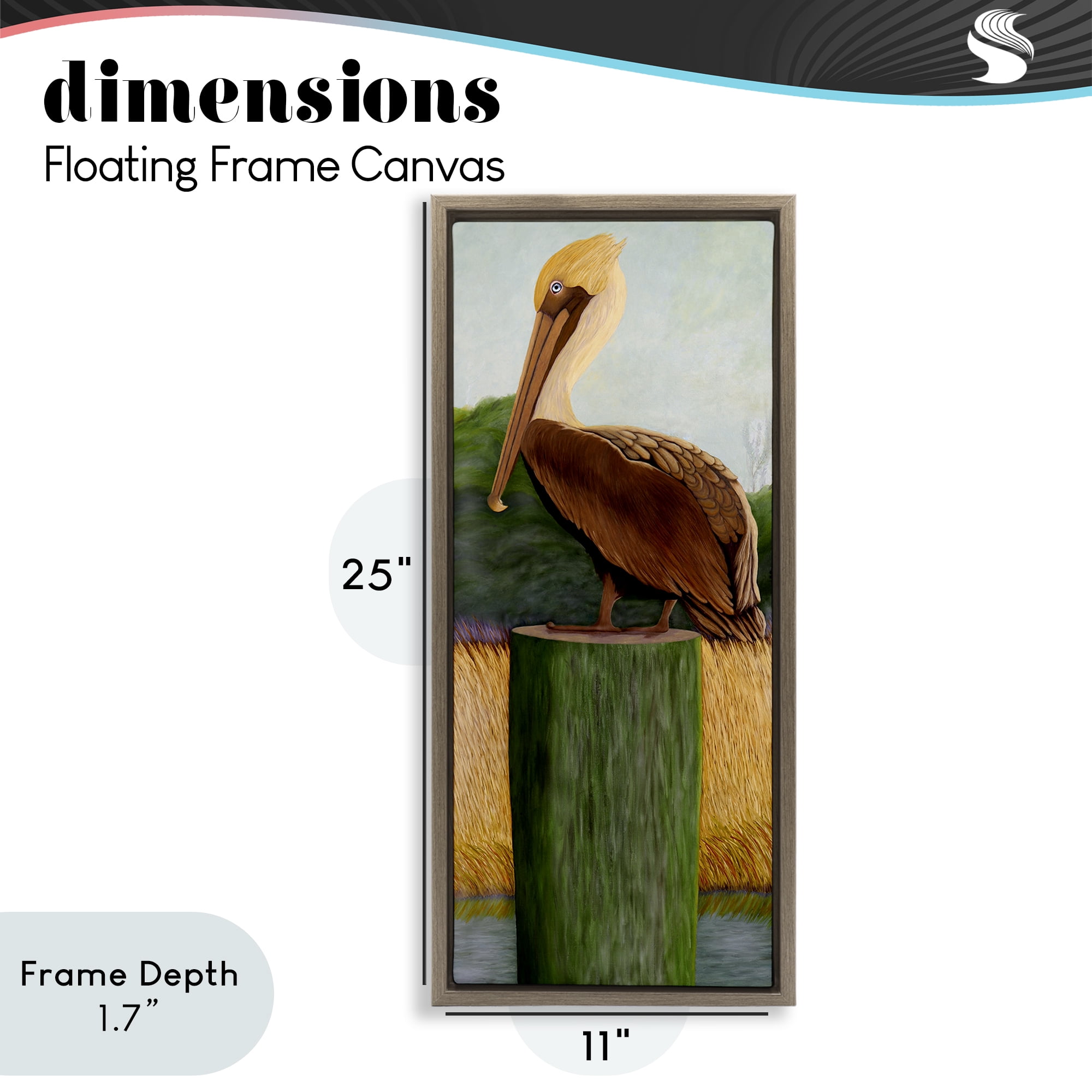 Stupell Industries Blue Eyed Pelican Brown Framed Floater Canvas Wall Art, design by Barbara Fallenbaum