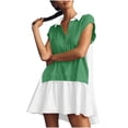thumbnail image 1 of Staron Robes d'Été pour Femmes 2025 à Boutons avec Col, Robes Décontractées Fluides Évasées, Tunique à Col en V, Mini-Robe, 1 of 7