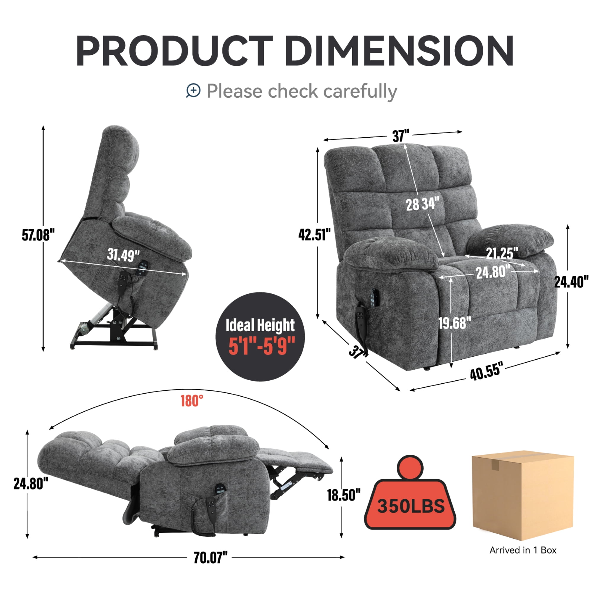 Leumius Large Power Lift Recliner Chair for Elderly,Heavy Duty Chenille Recliners with Massage and Heating for Living Room,Gray