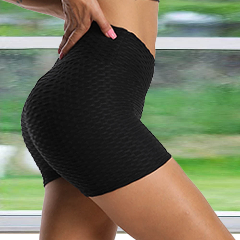 2020 Women's Jacquard yoga shorts bandage hip-lifting sports shorts Summer  Exercise Gym Women Yoga Shorts(Black/XL) 