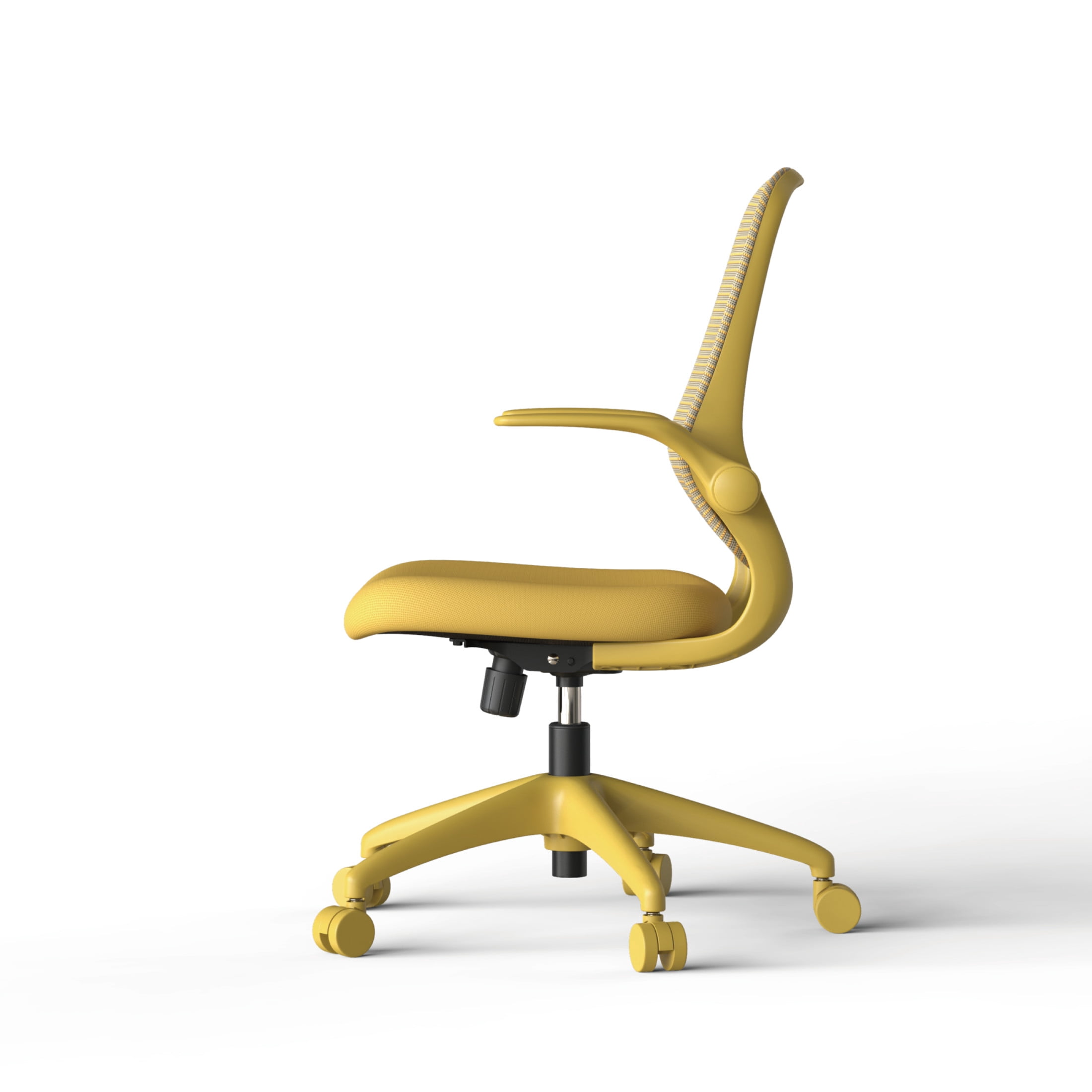 Noble House Ergonomic Mesh Swivel Office Chair, Lifting Multifunction Task Chair with Flip Arms and Mid-Backrest, Yellow