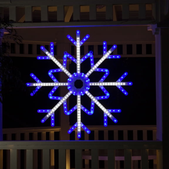 Alpine Corporation 39" Plastic Hanging Light-Up Snowflake Holiday Decoration, Blue/White
